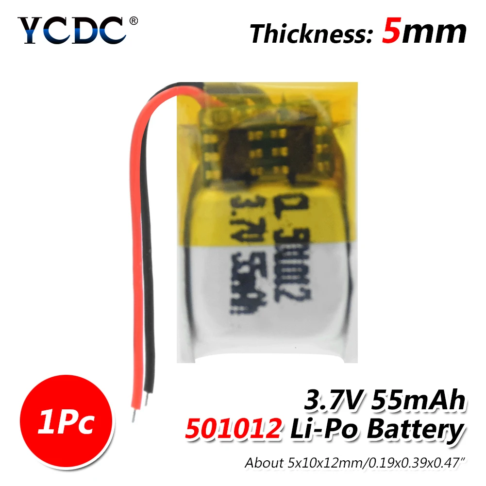 3 7 V Lipo Cell 501012 55mAh литиевая батарея для гарнитуры умный Браслет MP3 литий полимерный
