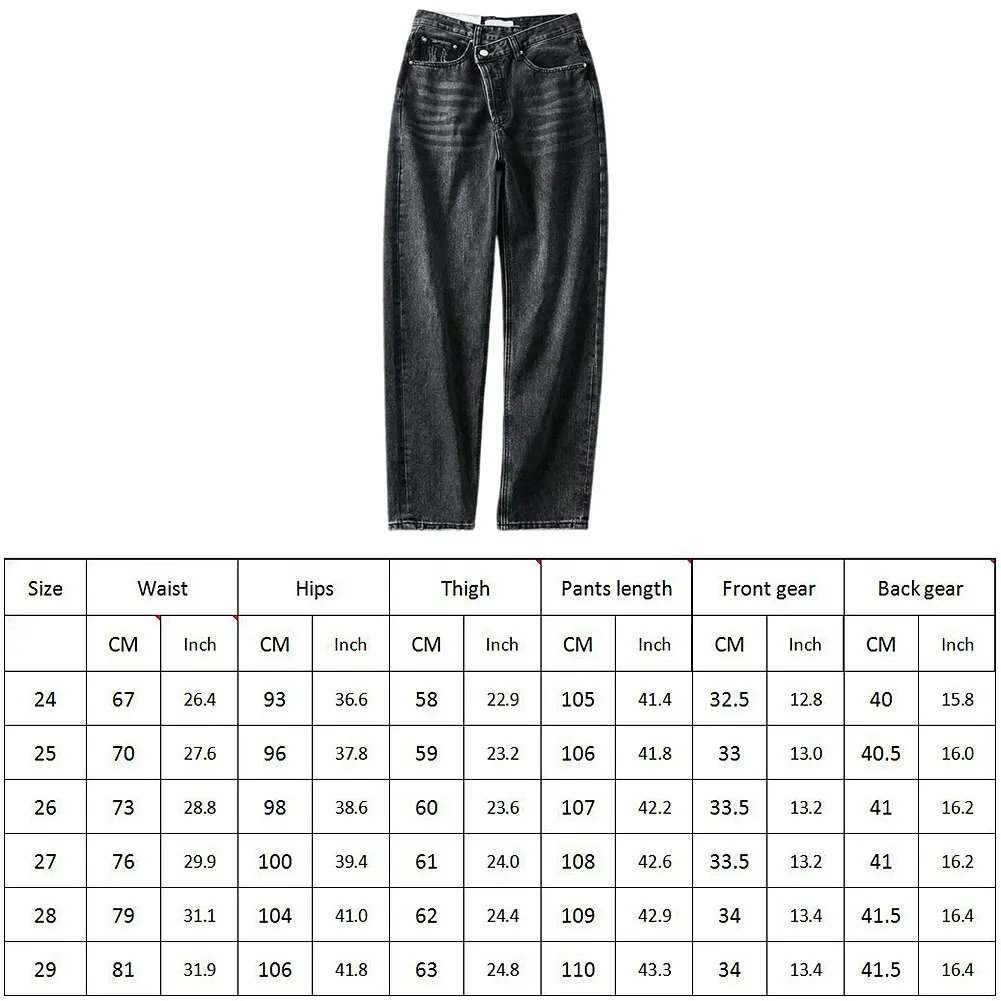 

Vintage 90s Women Straight Leg Jeans Asymmetric Waist Loose High Waist Jeans Fashion Casual Women Summer Denim Pants