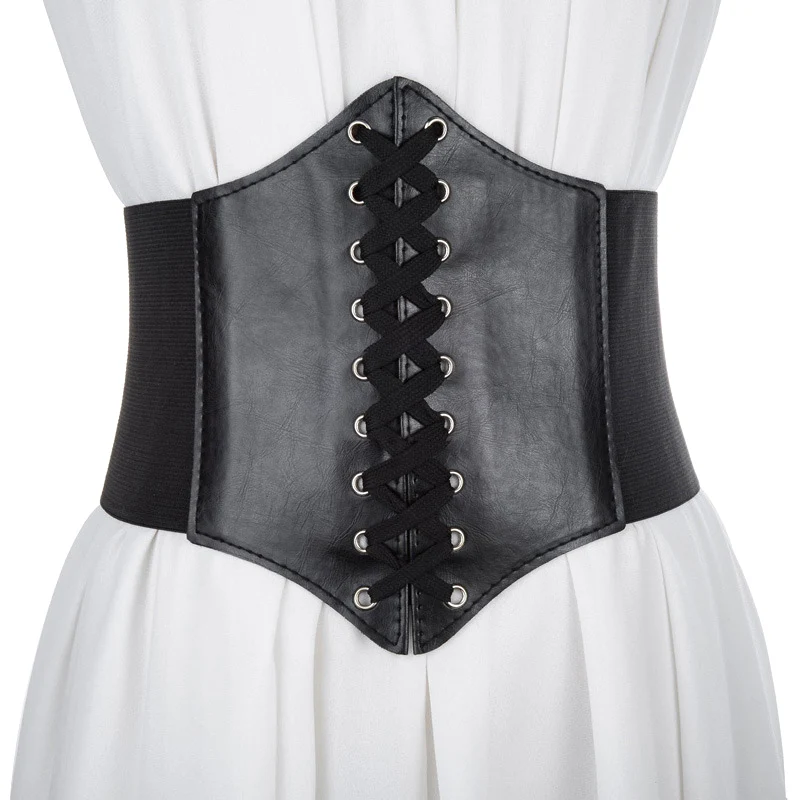 

Women Ladies Soft PU Leather Wrap Around Tie Simple Fashion Corset Cinchs Large Waist Wide Dress Belt NYZ Shop