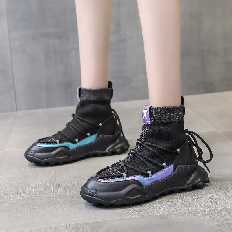 

Mesh Martin Boots Women's Autumn Thin 2020 New Breathable Socks Boots High Help Women's Shoes Thick Sole Boots Summer Boots