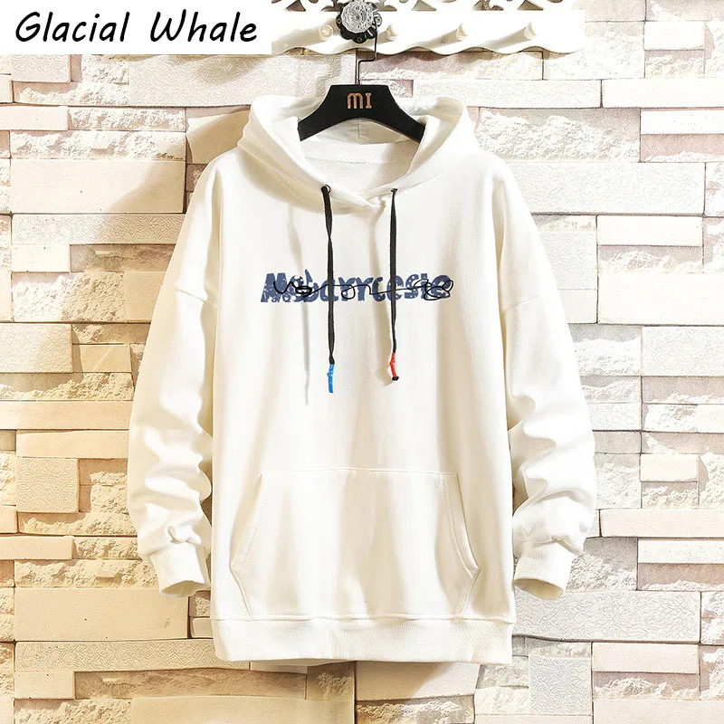 

GlacialWhale Mens Hoodies Men 2021 Winter Oversized Bear Print Streetwear Harajuku Sweatshirts White Hoodie Men Sweatshirt Male