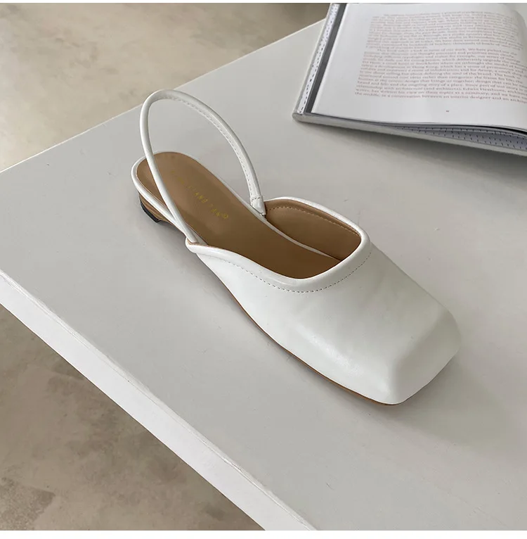 

2021 New Square Toe Solid Classics Summer Ladies Shoes Fashion PU Slip on Low Heels Leisure Sandalias De Las Mujeres
