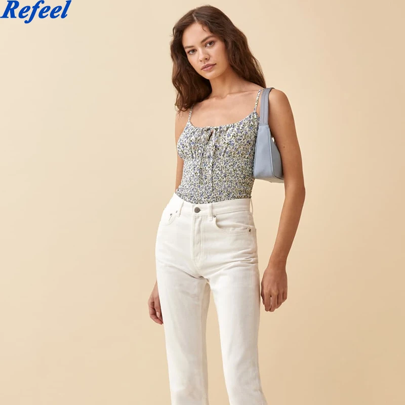 

Женский винтажный укороченный топ на тонких бретельках с цветочным принтом