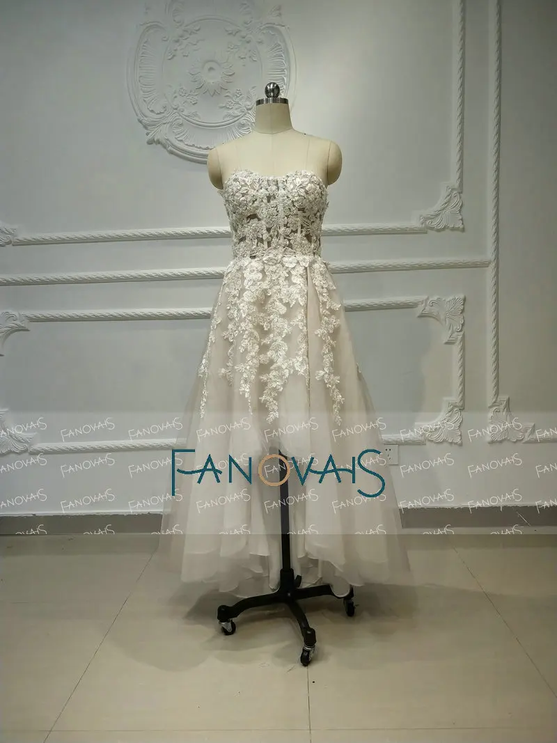 Пляж бохо свадебные платья бисером Кристалл кружева Vestido de Novia Longo gelinlik vestido casamento robe de mariee - Цвет: Asymmetrical