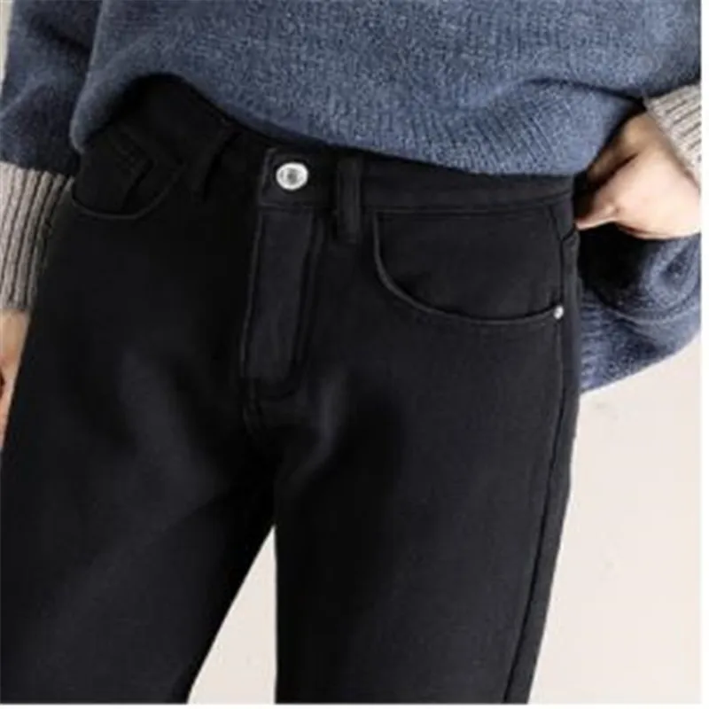 

Fashion Women Jeans Pants Winter 2019 High Waist Thick Velet Trousers Straight Female Warm Loose Denim Pants Feminina M232
