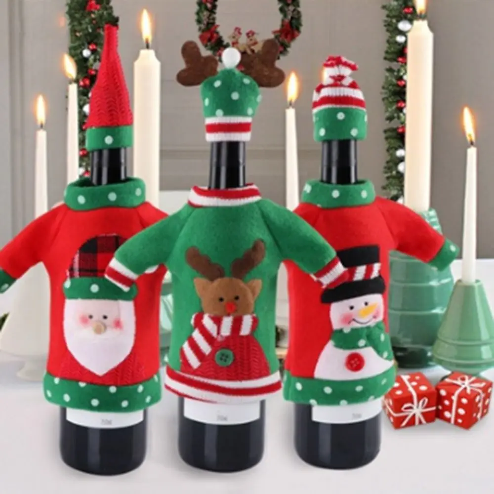 Рождественские украшения 2 шт./компл. чехол с рисунком вина Санта Клауса вязаные