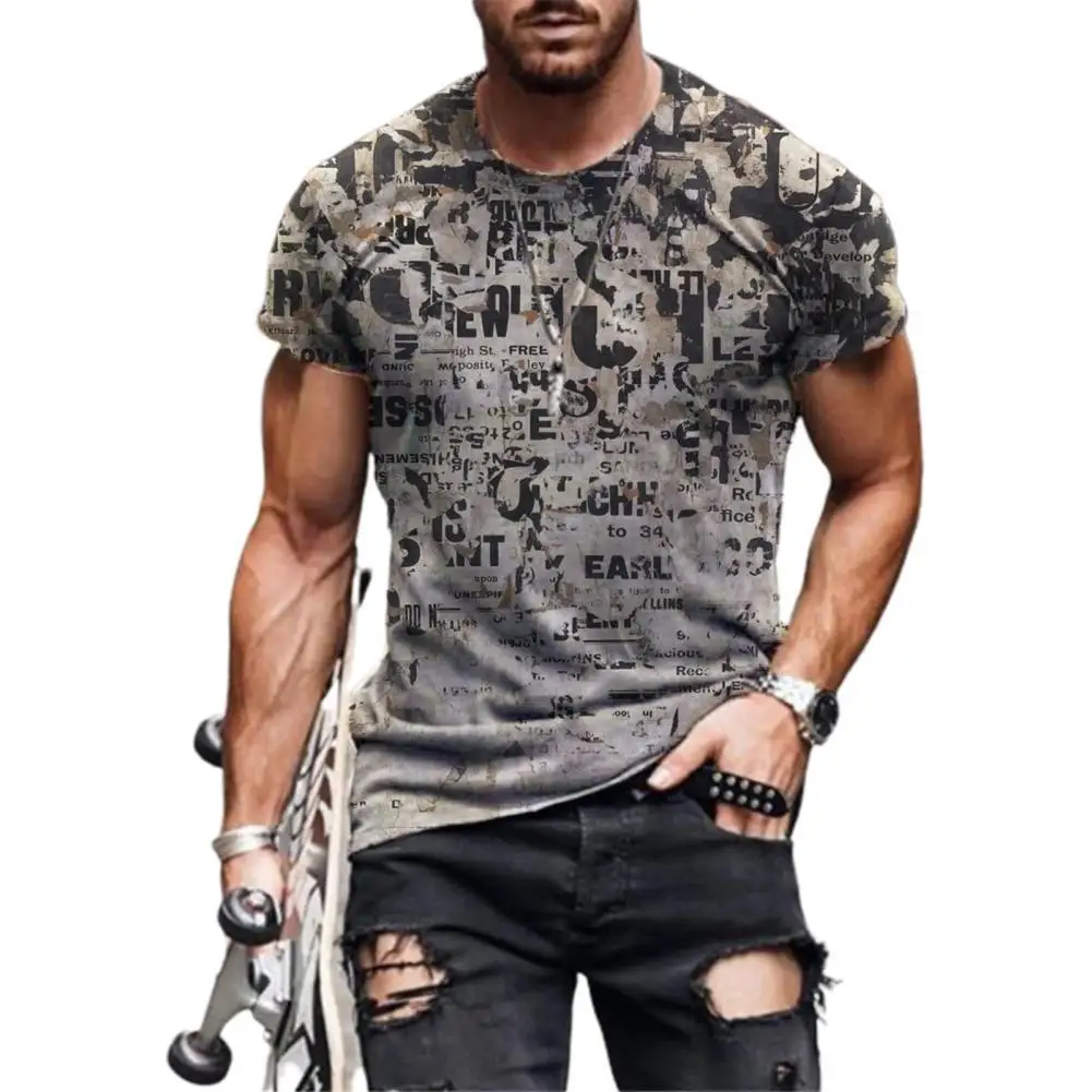 

60%HOTMen's T-shirt European and American street fashion pattern cotton blend super absorbent casual men's top suitable for dail