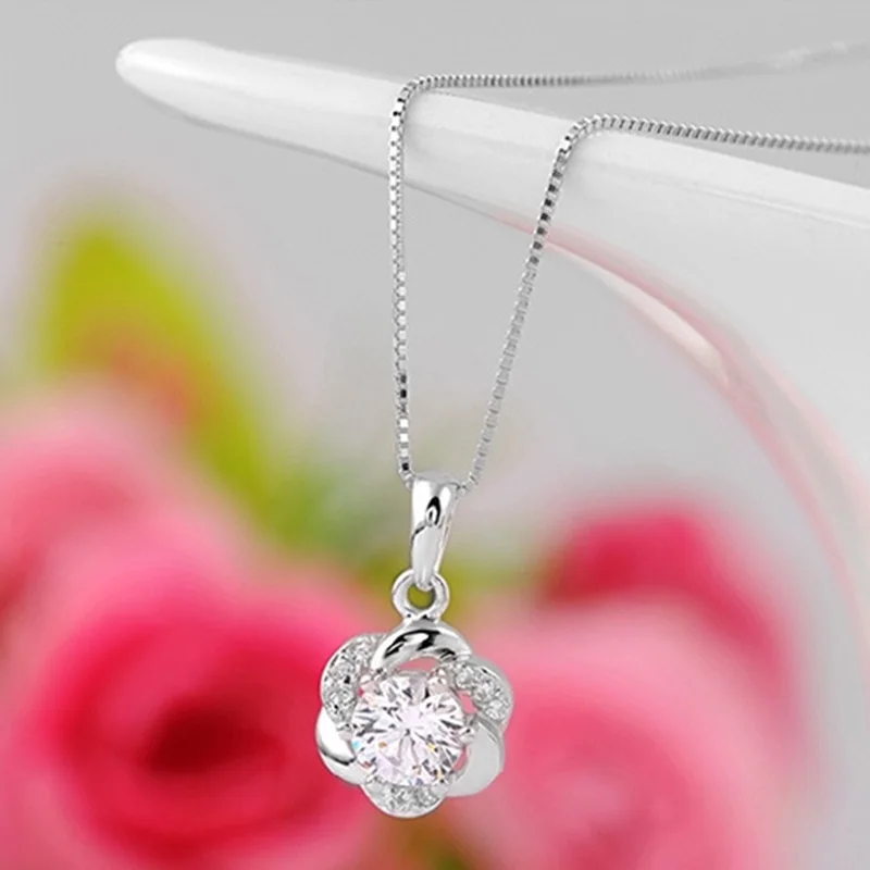 OMHXZJ Wholesale European Fashion Woman Girl Party Wedding Gift Amethyst AAA Zircon 18KT White Gold Necklace Pendant Charm CA256 | Украшения