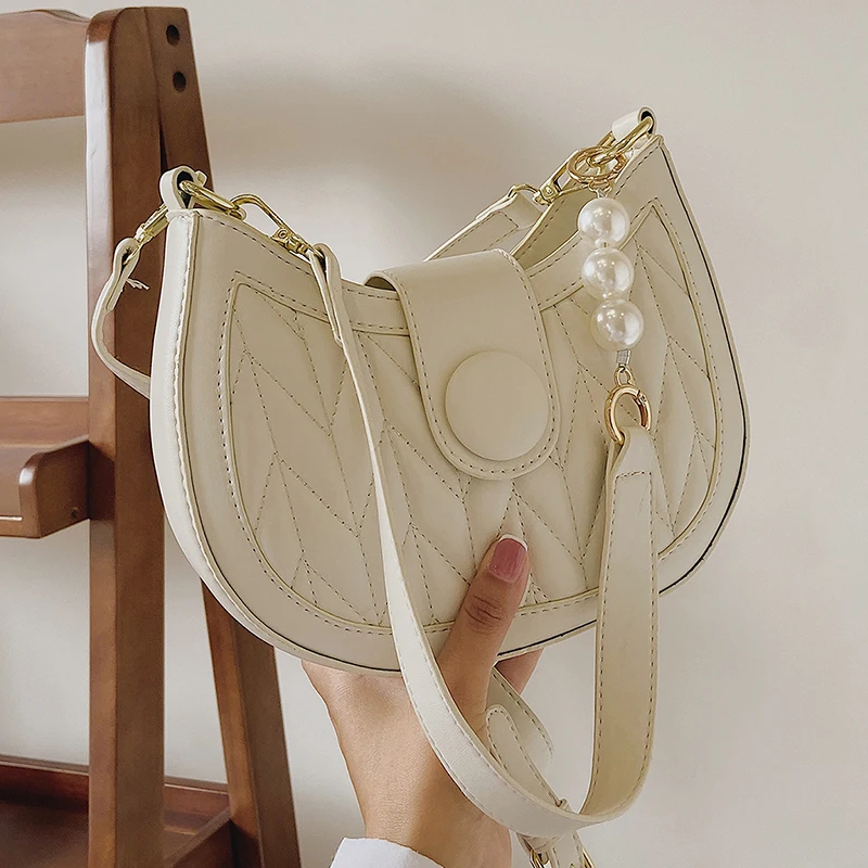 

Small White Hobo Shoulder Bags for Women 2021 New Pearl Messenger Bag Ladies Pure Color Crossbody Bag Trending Designer Handbags