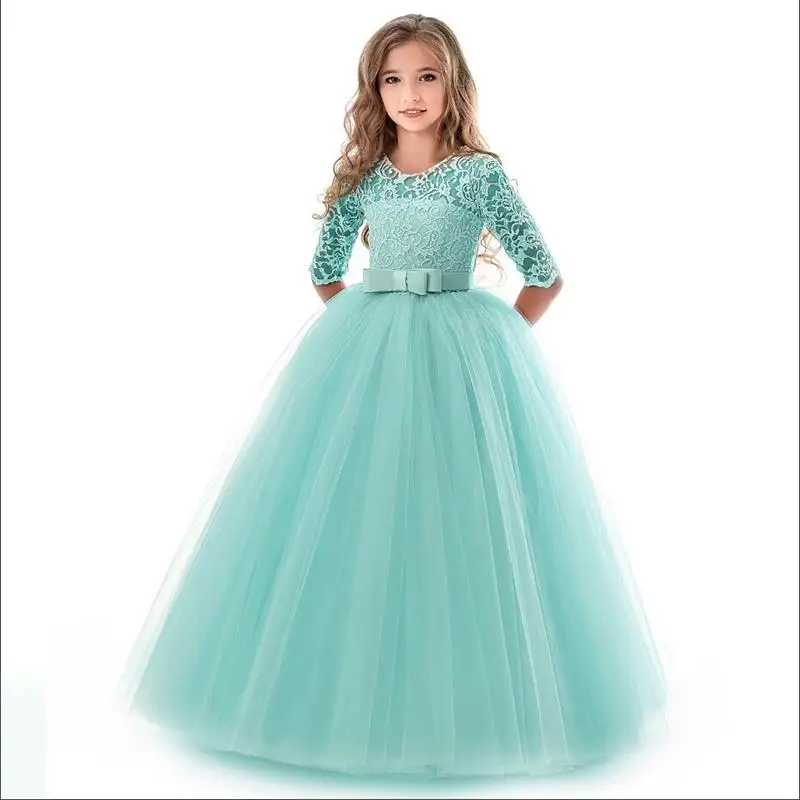 5-14 Years Kids Dress for Girls Wedding Tulle Lace Long Girl Elegant Princess Bridesmaid Party Formal Gown Teen | Детская одежда и