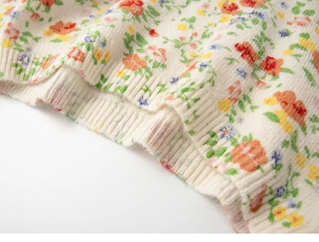 

2021 Spring and Autumn New Round Neck Long Sleeve Flower Print Gentle Pullover Casual Loose Wild Sweater