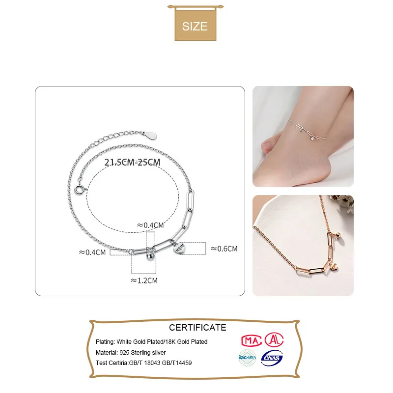 

TrustDavis Fashion Genuine 925 Sterling Silver Sweet Heart Square CZ Chain Anklets For Women Best Friend Jewelry Gift DB1300