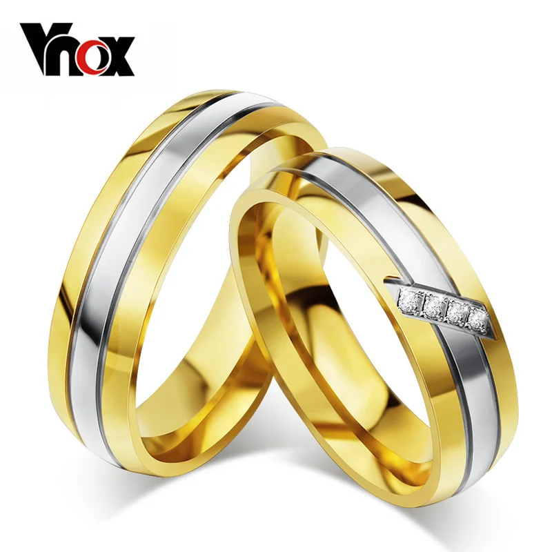 Vnox Мода обручальное кольцо 316L Нержавеющая сталь металла cz камень циркон палец