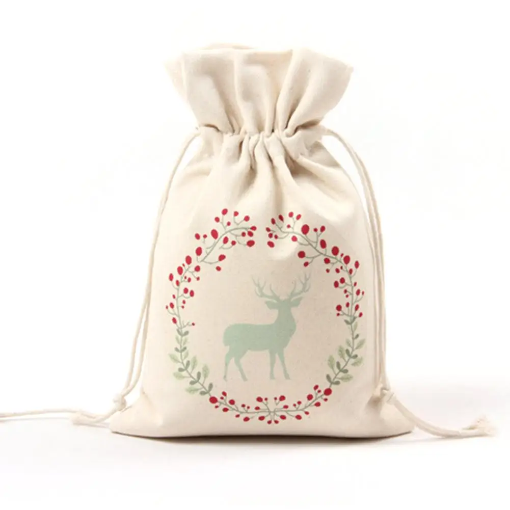 1 шт. Рождественский мешок 16 см X 23,5 см Холст Drawstring конфеты мешок счастливого Нового года детей рождественские подарочные сумки