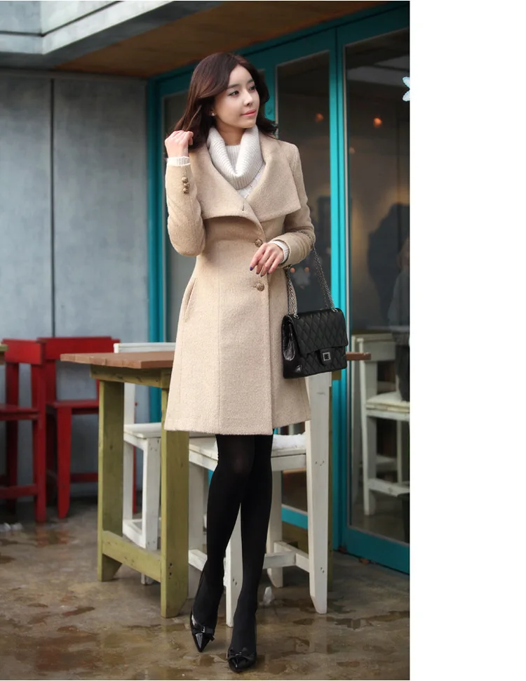Women Winter Coats 2019 Autumn and New Large Size Women's Gray Stand Collar Slim Long Wool Coat Female | Женская одежда
