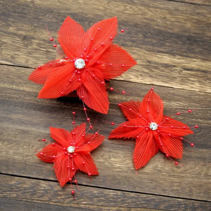 3 шт. свадебный кристалл красный розовый белый цветок заколка для волос цветочный