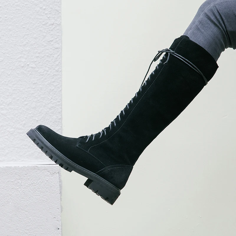 Salu/ г. Осенне-зимние женские сапоги до колена из коровьей замши вечерние сапоги для танцев из натуральной кожи женские теплые прямоугольные каблуки