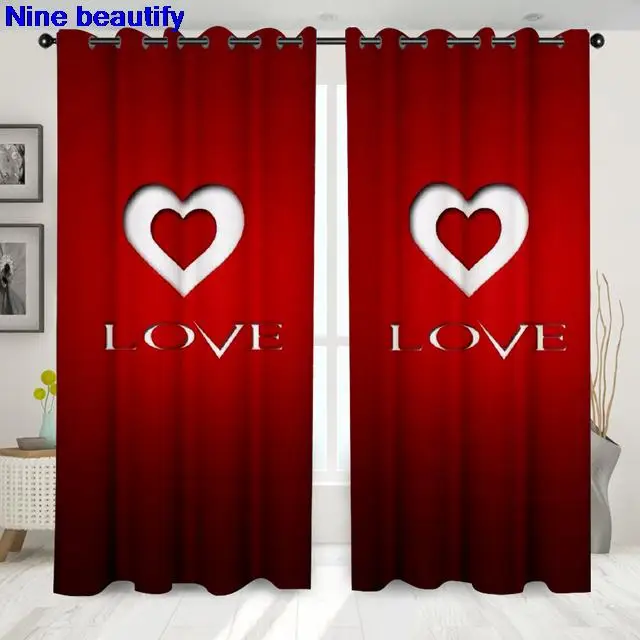 

3D Cartoon Super The Heart love 2 Panels/Set Window Curtains Game Anime Blockout Photo Curtain Print Fabric Window Gift