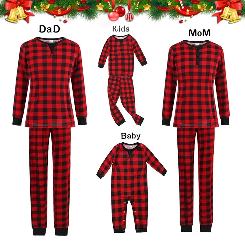 

Plaid Christmas Family Matching Pajamas Mother Daughter Matching Clothes Home Leisure Wear Baby Rompers Family Matching Outfits
