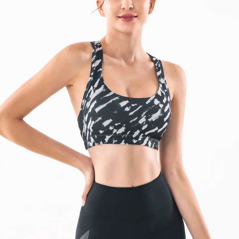 

Camo Sports Bra Women Push Up Top Crop Fitness Yoga Bra Gym Cross Backless Sportswear Shockproof Breathable