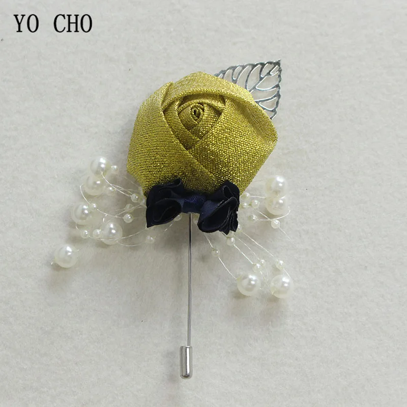 YO CHO Boutonniere для мужчин жениха корсаж Искусственные цветы из шелка ручной работы