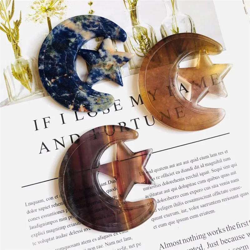 

Натуральный красивый прозрачный кварцевый кристалл камень ручной работы Милая звезда и луна сердце Мода для подарков