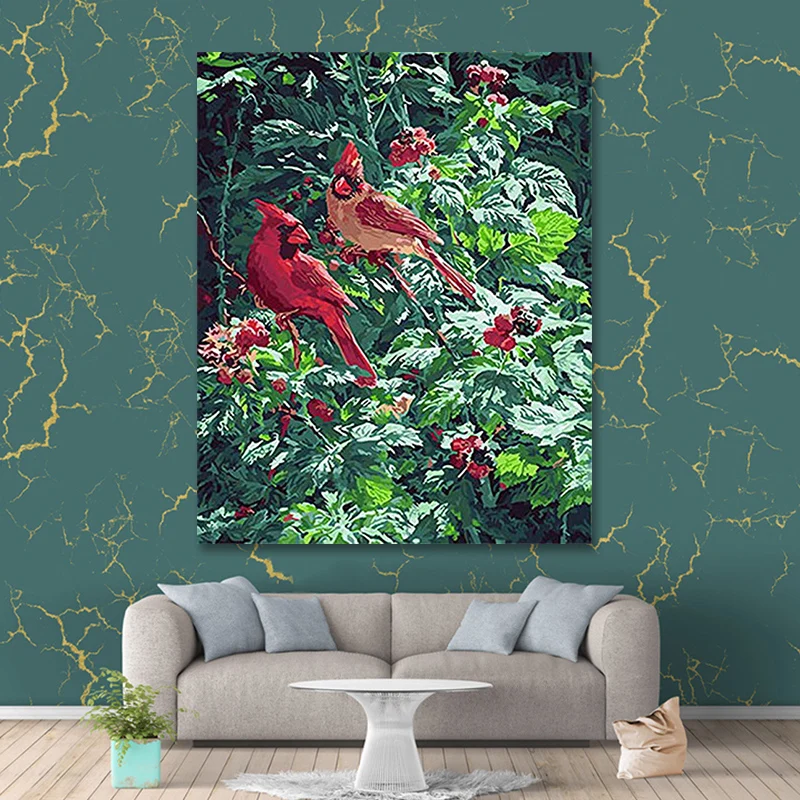 Пара птиц и пейзажной живописи по номерам пейзаж ручной работы масляные краски