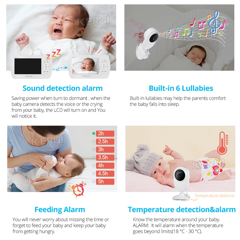 Видеоняня KERUI радионяня с экраном 4 3 дюйма и функцией ночного видения|Радионяни| |