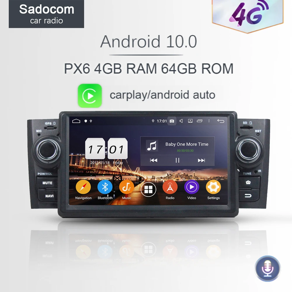 Автомобильный DVD плеер PX6 IPS TDA7851 1 din Android 10 0 8 ядер 4 Гб + 64 ГБ для Fiat LINEA 2007 2013 GPS Glonass