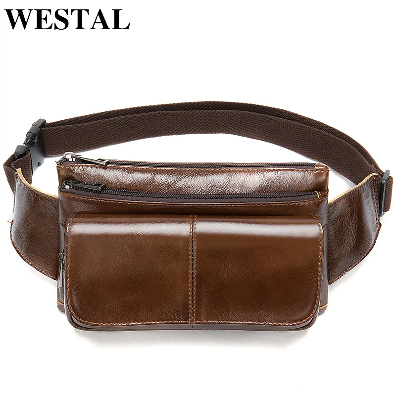 WESTAL Мужская поясная сумка из натуральной кожи винтажная banana/hip сумки для мужчин