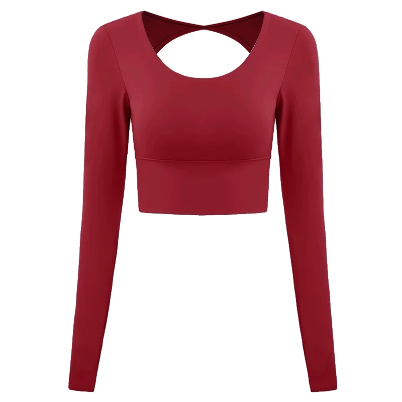 Женские рубашки с длинным рукавом для йоги укороченный топ облегающая футболка