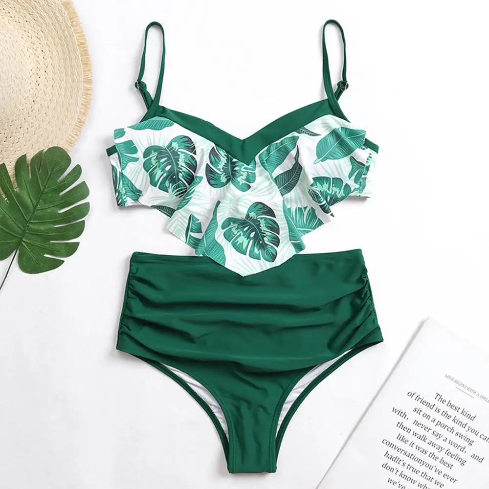 Цветочные аксессуары с высокой талией бандажные пляжные купальники бикини