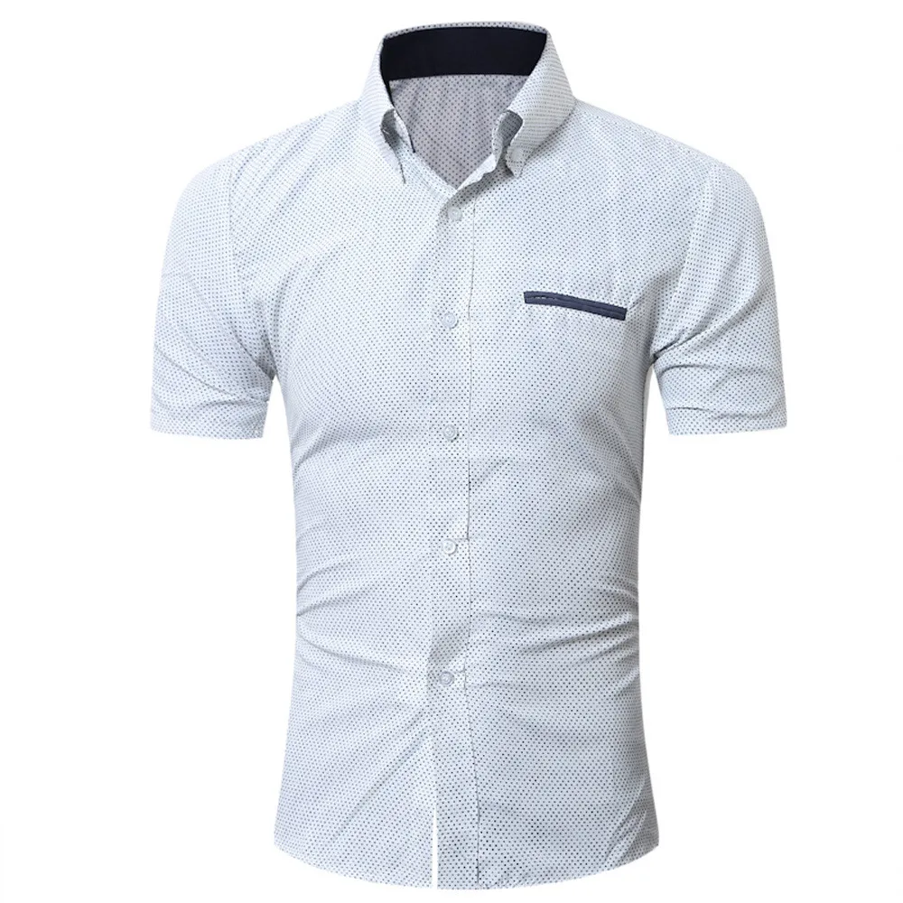 

Mens Dress Shirt Casual Short Sleeve Shirt Business Slim Fit Dot Print Top Camisas Masculina stylish Casual design 2020