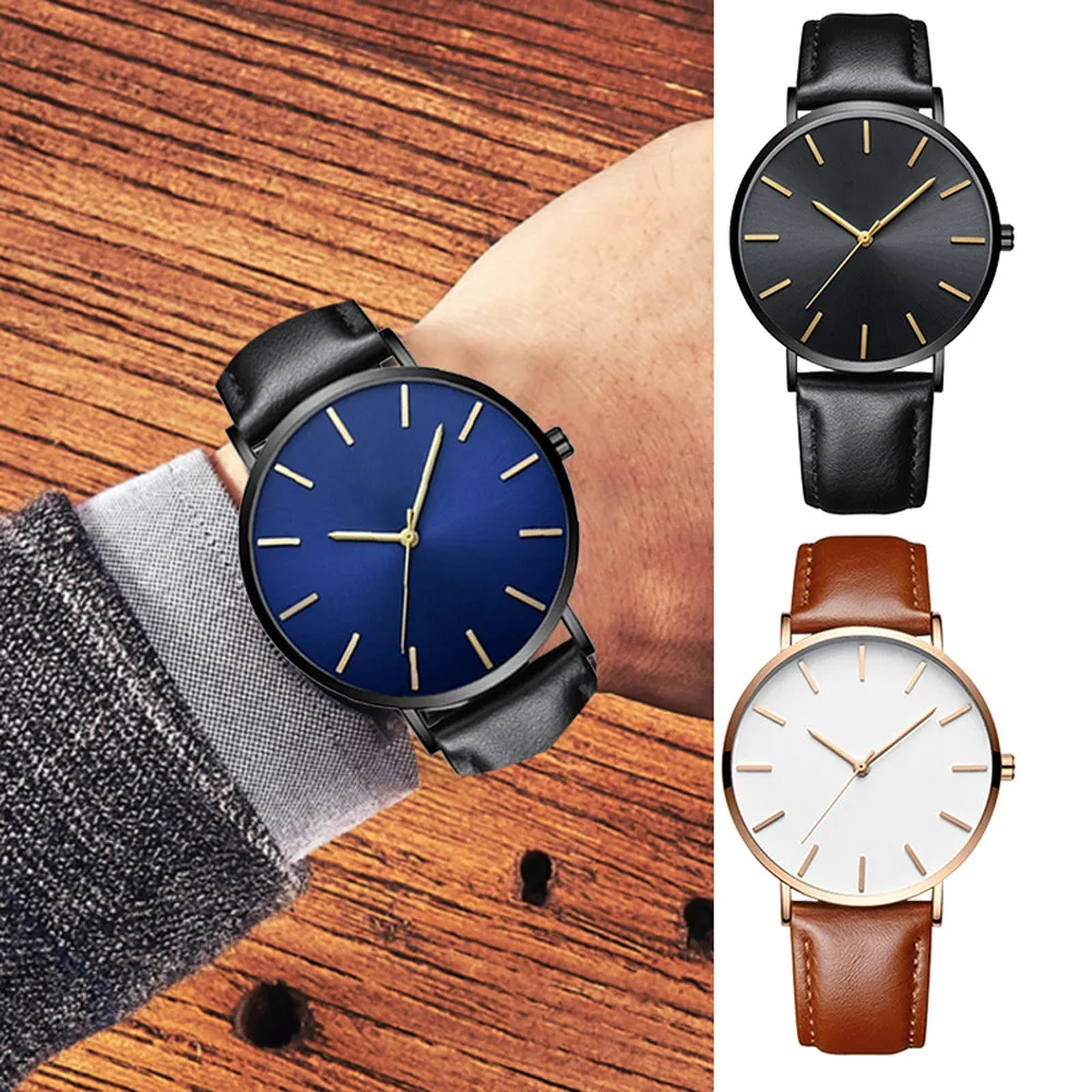 Мужские часы ультратонкие деловые изысканные роскошные кожаные Повседневные