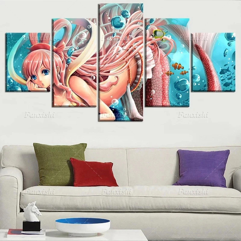 

5 Panel One Piece Anime Poster Sirène Shirahoshi Wall Art Canvas Painting Hd Print Modular Pictures Boy's Living Room Home Decor