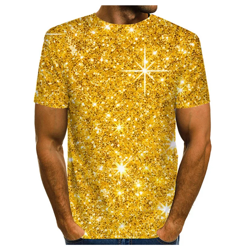 

Новая Европейская и американская мода, мужская сумка в руку, 3D футболка цифровая печать золотой Круглый воротник с коротким рукавом Свободные Большие размеры