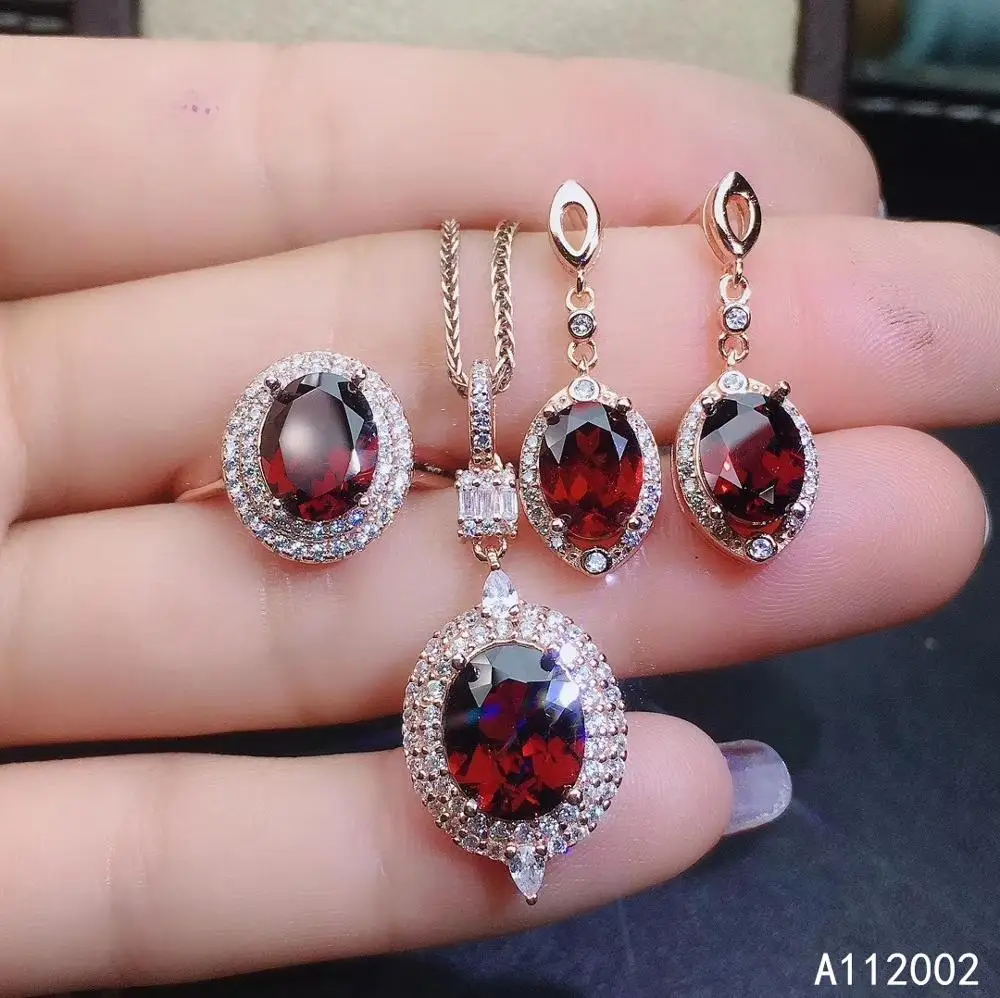 

KJJEAXCMY fine jewelry natural garnet 925 sterling silver women pendant necklace ring earrings set support test popular noble
