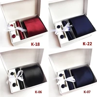 new solid ties for men 8cm silk neck tiepocket squarescufflinkstie clips sets striped plaid mens necktie wedding suits a010
