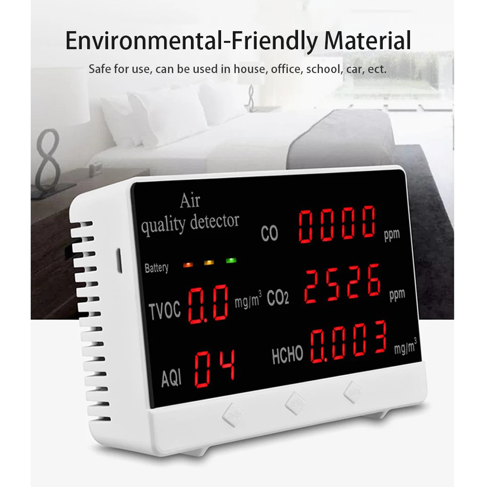 

Digital Gas Analyzer HCHO/TVOC/CO/CO2/AQI Detector Mini Air Quality Monitor CO2 Meter Home Office School Use Gas Detector