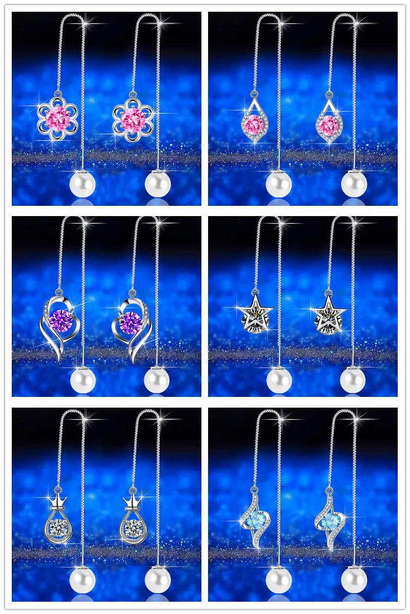 

New fashion, exquisite, diverse styles, three colors, crown heart-shaped sunflower, women's long tassel pearl earrings