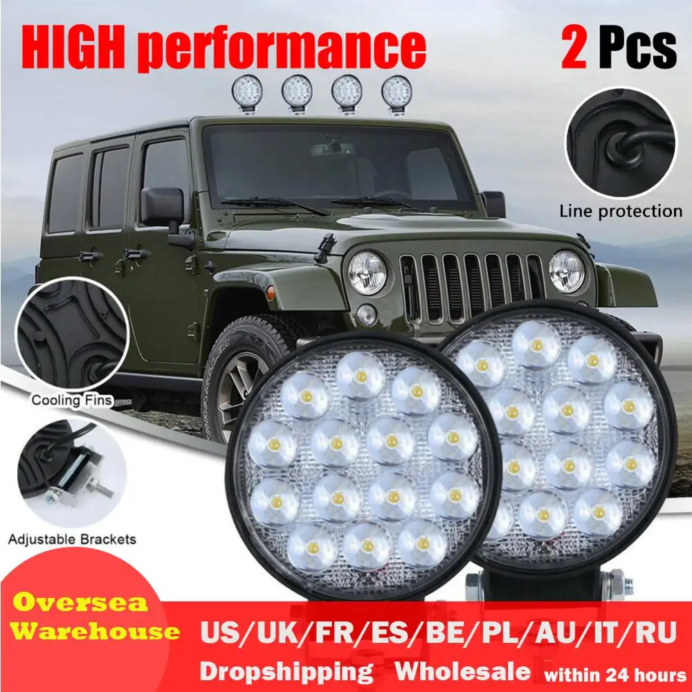 2PC 140W Work Light 12V 24V LED Car Spot light Beam Round Off-road Lamp Fog Lighting Exterior For Jeep Boat/SUV/Truck/ATV | Автомобили и