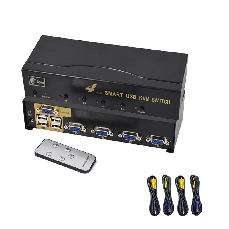 USB KVM Switch 4 in 1 out  Suitable For Four Host Monitoring Hard Disk To Share a Set Of Keyboard Mouse And Monitor VGA Switch