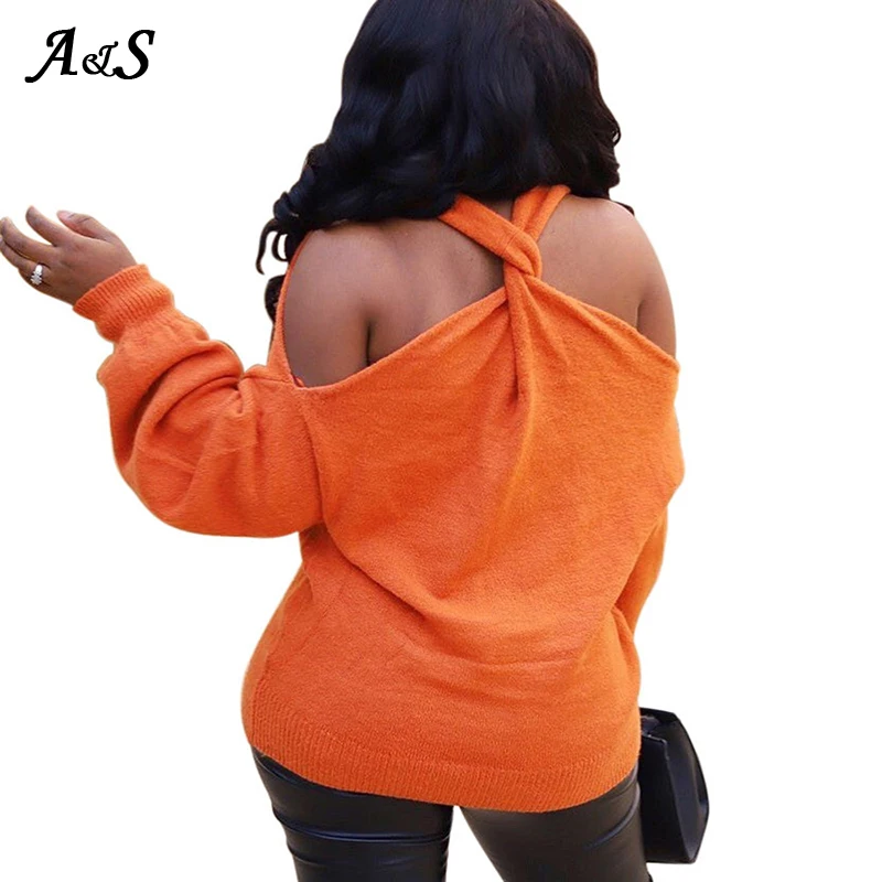 Женский свитер с V-образным вырезом и открытыми плечами уличная мода