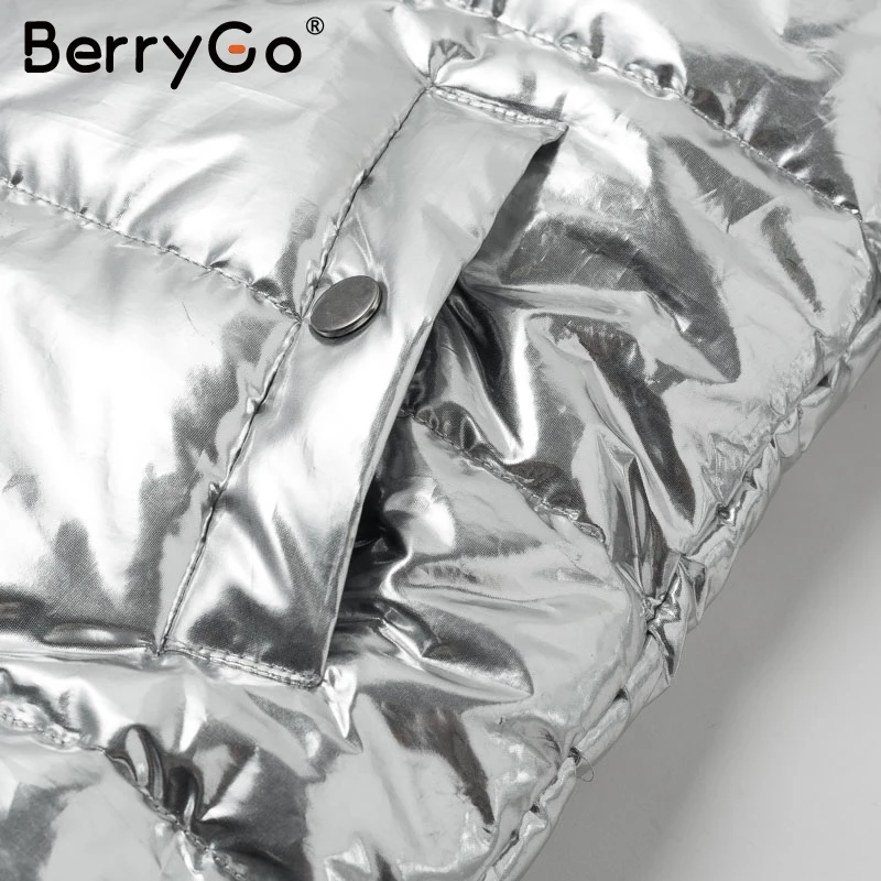 BerryGo/серебряное зимнее женское пальто с капюшоном Дамская парка на молнии с карманами, большие размеры, толстые теплые пуховые куртки, верхняя одежда