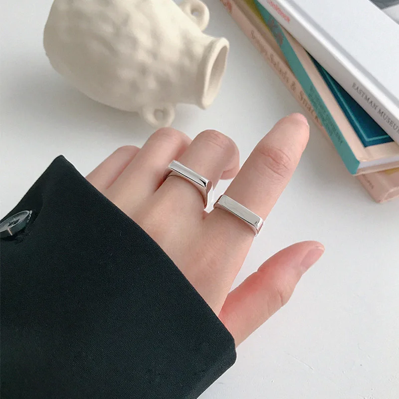 

Trendy Wide Square Knuckle Vintage Silver Rings Minimalist Geometric Popular Exaggerated Gold Open Ring for Women Fine Jewelry