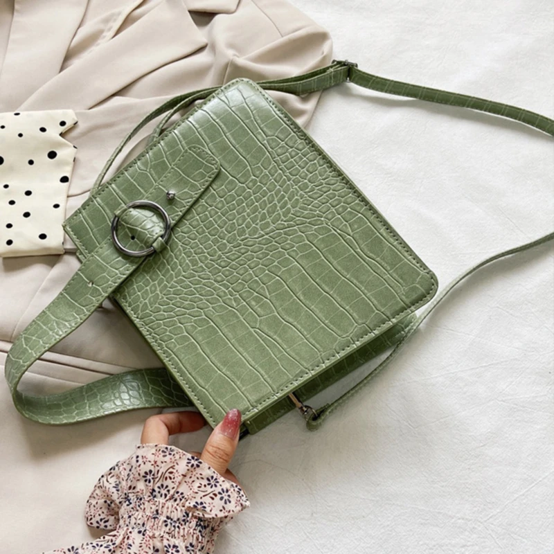 

2020 Purple Candy Color Shoulder Messenger Bag Handbag Solid Color Crocodile Pattern Square Bag Wholesale