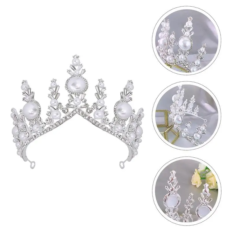 

1pc Bride Crown Pearl Headband Ornament Stylish Decorative Hair Accessory