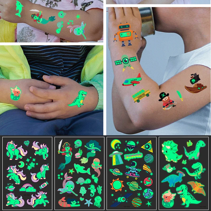 

Светящиеся наклейки. Детские наклейки с рисунками, наклейки с татуировками на Хэллоуин, водонепроницаемые наклейки,