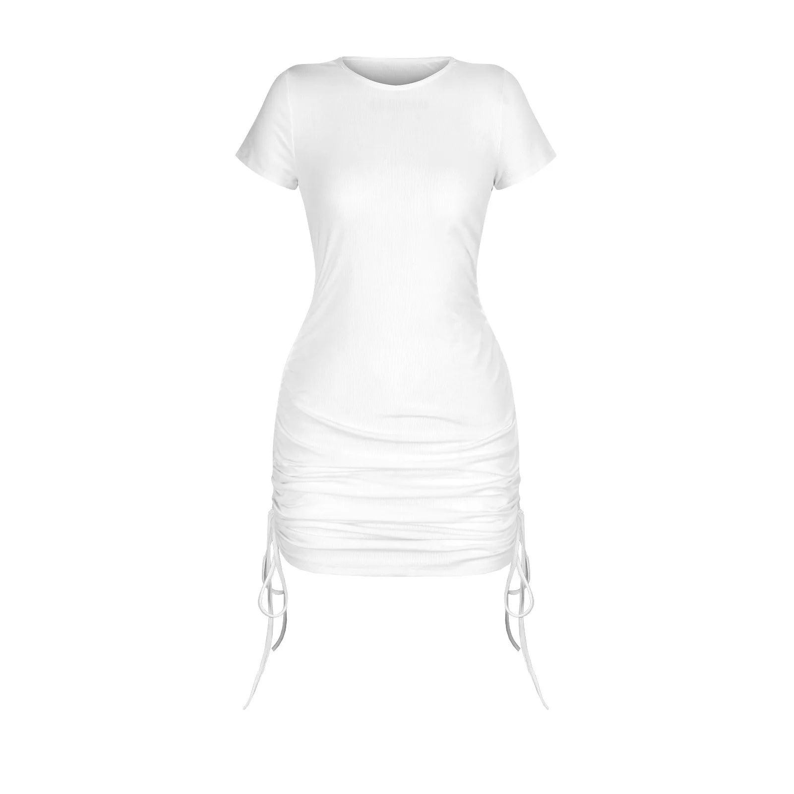 

New Summer Fashion Women's Amazon Explosive Drawstring One-step Skirt Line Round Neck Slim Hip Skirt Sexy Dress
