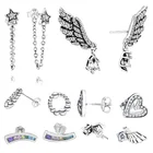 Модные 100% 925 стерлингового серебра серьги сверкающие украшением в виде крыльев Ангела; Серьги-гвоздики и серьги в наборе из стерлингового серебра ювелирные изделия, подарок на день рождения